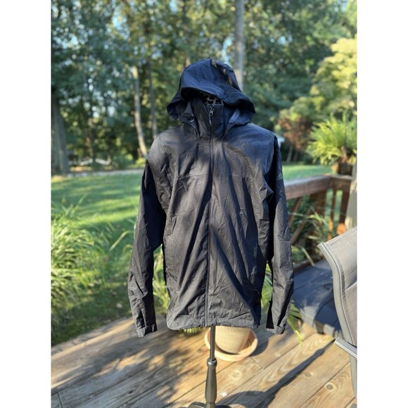 Adidas Essentials Mens Black Hooded Full Zip Jacket Size M - Pockets Windbreaker - Picture 1 of 9